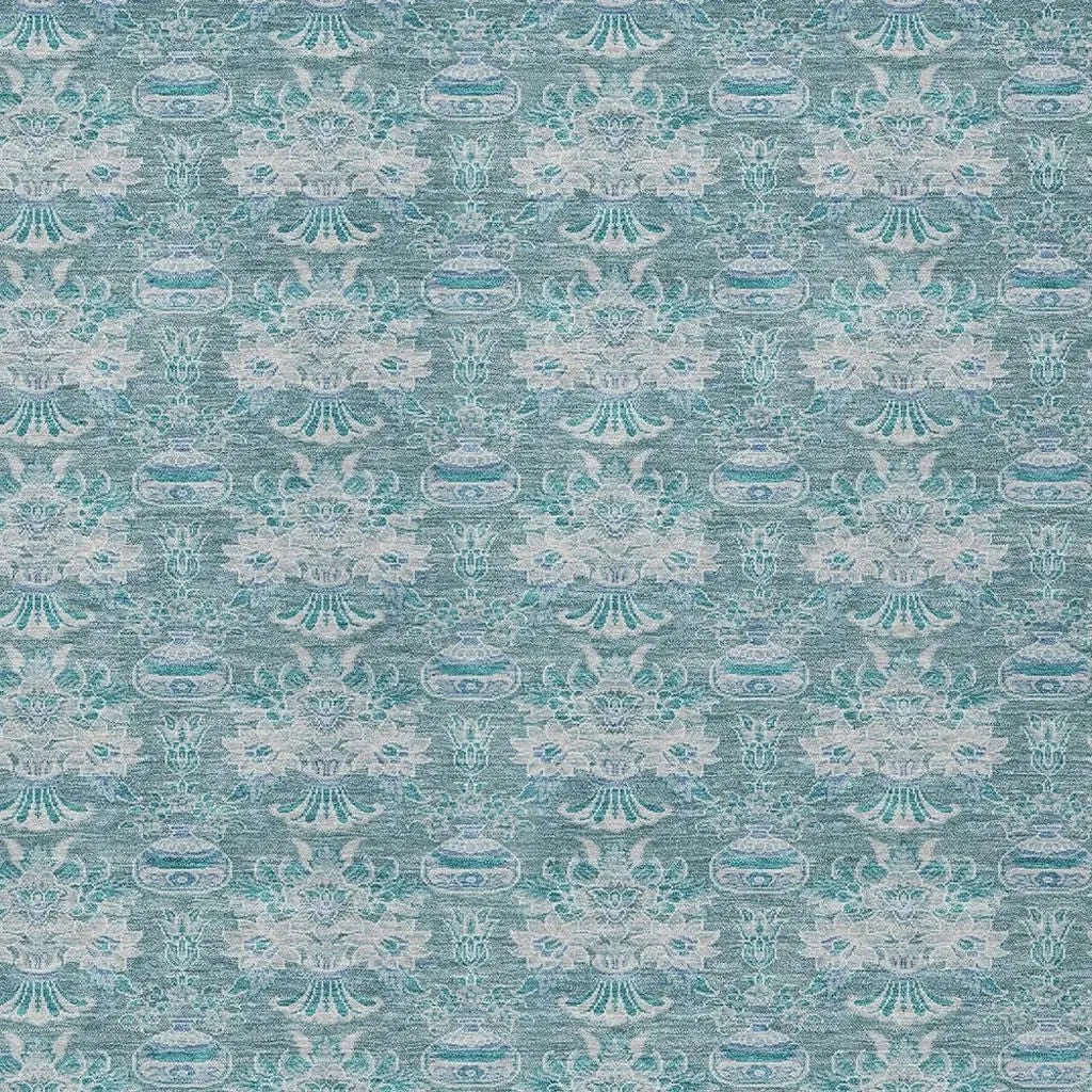 5' X 8' Teal Blue And Green Floral Washable Indoor Outdoor Area Rug Homeroots Outdoor