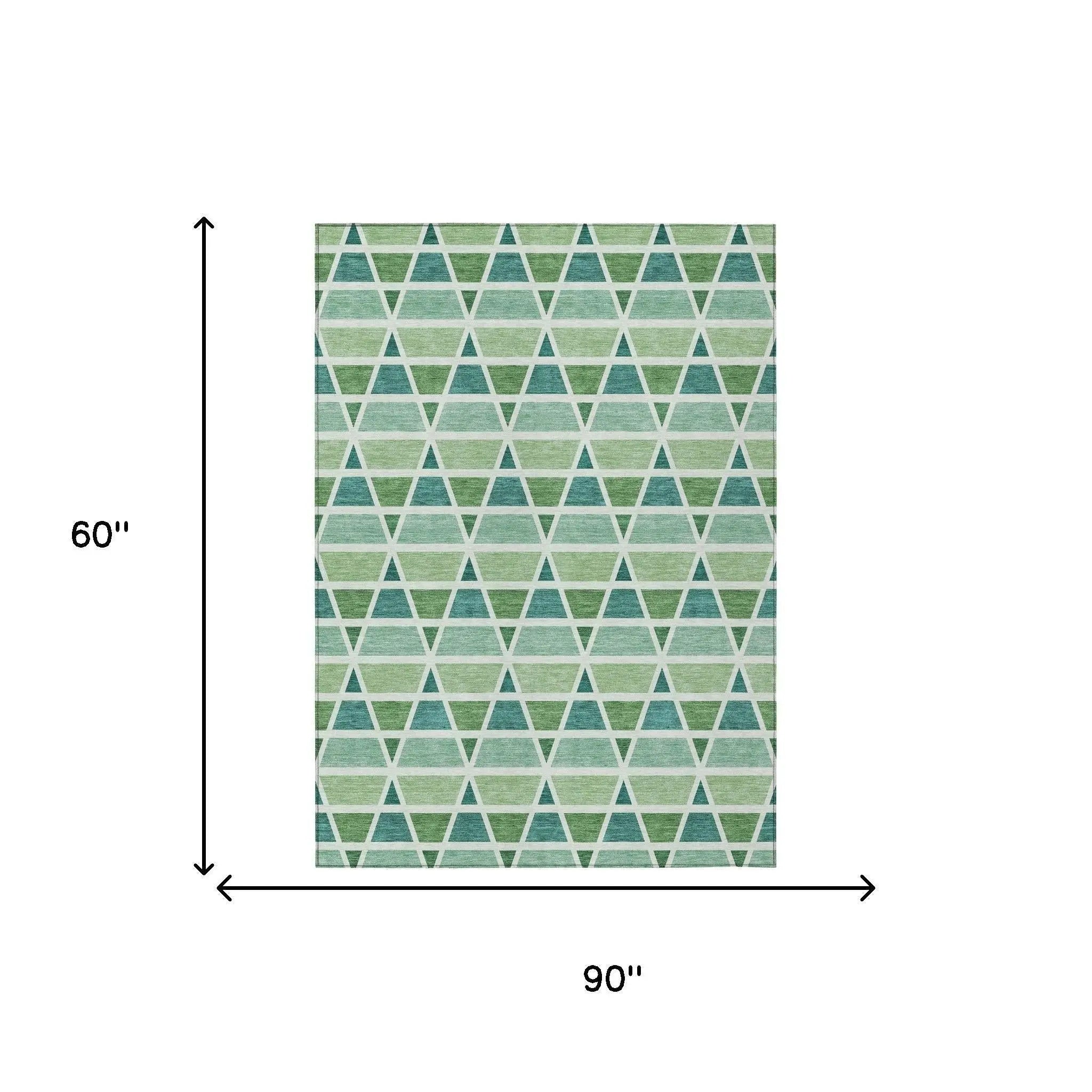 5' X 8' Teal Blue And Green Geometric Washable Indoor Outdoor Area Rug Homeroots Outdoor