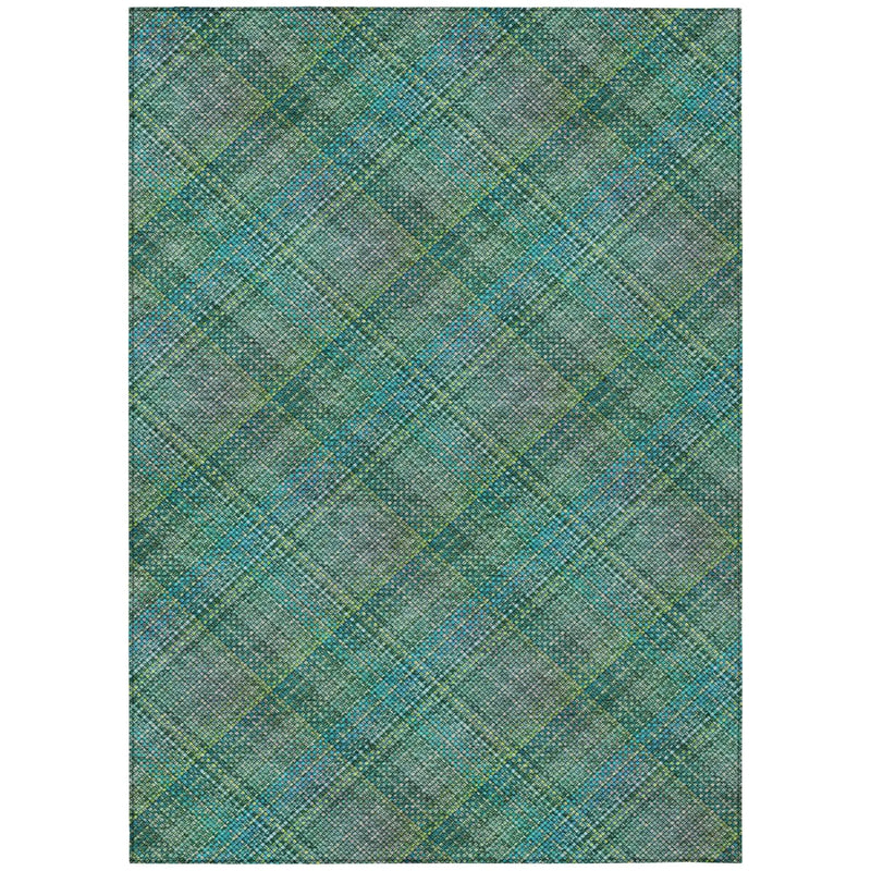 5' X 8' Teal Blue And Green Plaid Washable Indoor Outdoor Area Rug Homeroots Outdoor