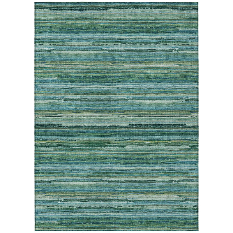 5' X 8' Teal Blue And Green Striped Washable Indoor Outdoor Area Rug Homeroots Outdoor