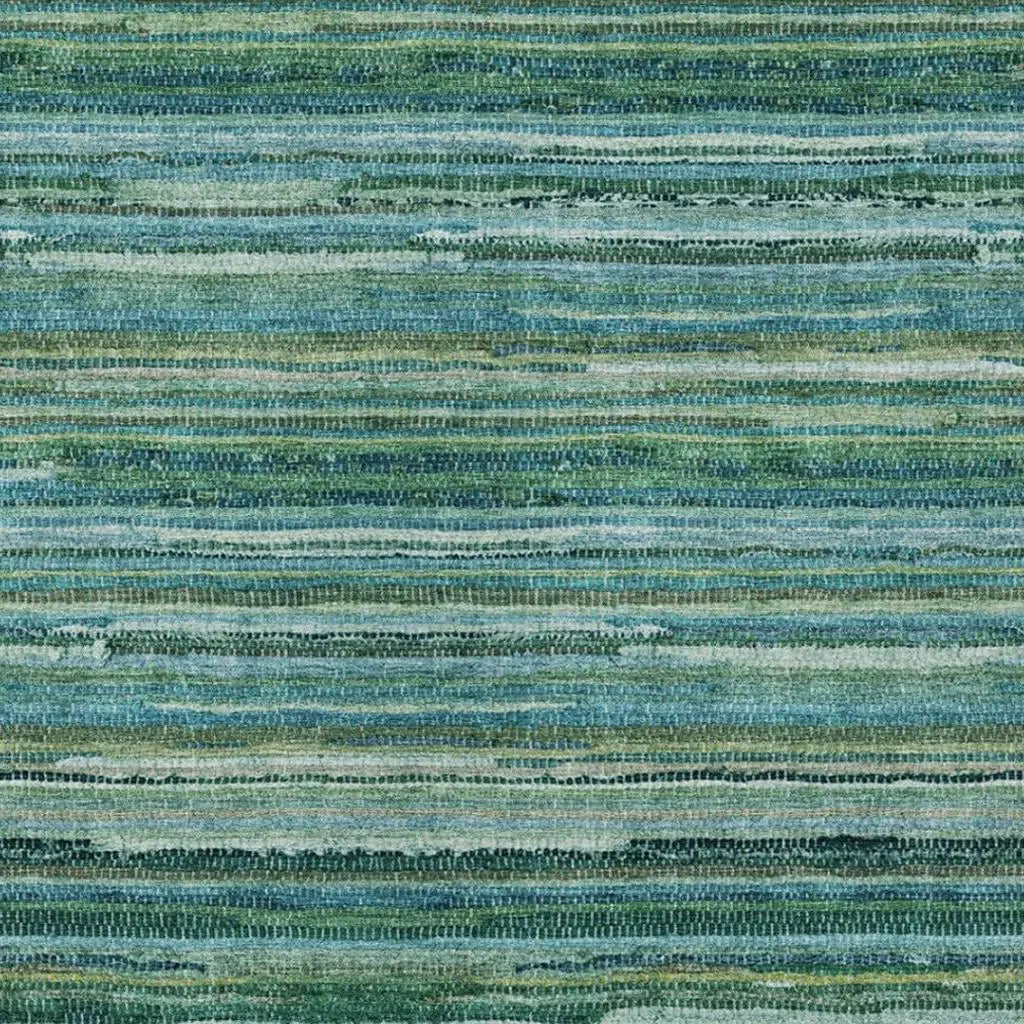 5' X 8' Teal Blue And Green Striped Washable Indoor Outdoor Area Rug Homeroots Outdoor