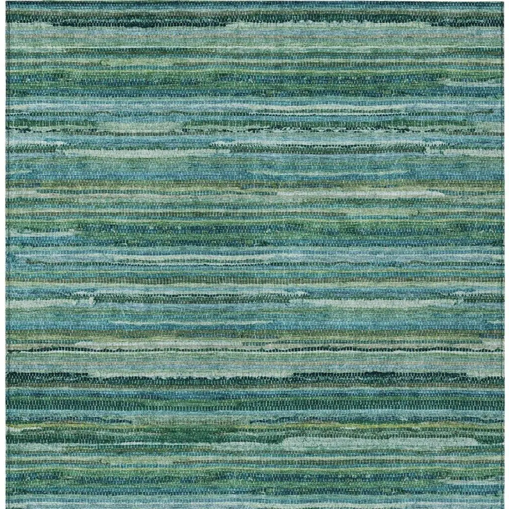 5' X 8' Teal Blue And Green Striped Washable Indoor Outdoor Area Rug Homeroots Outdoor