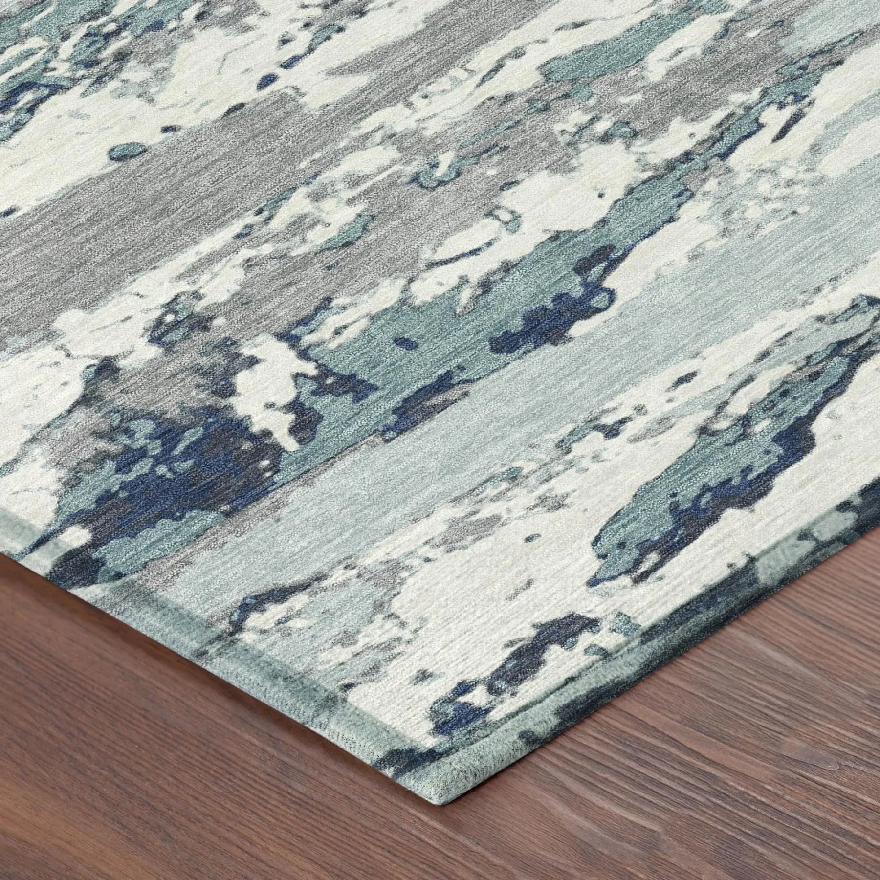 5' X 8' Teal Blue And Ivory Abstract Washable Indoor Outdoor Area Rug Homeroots Outdoor