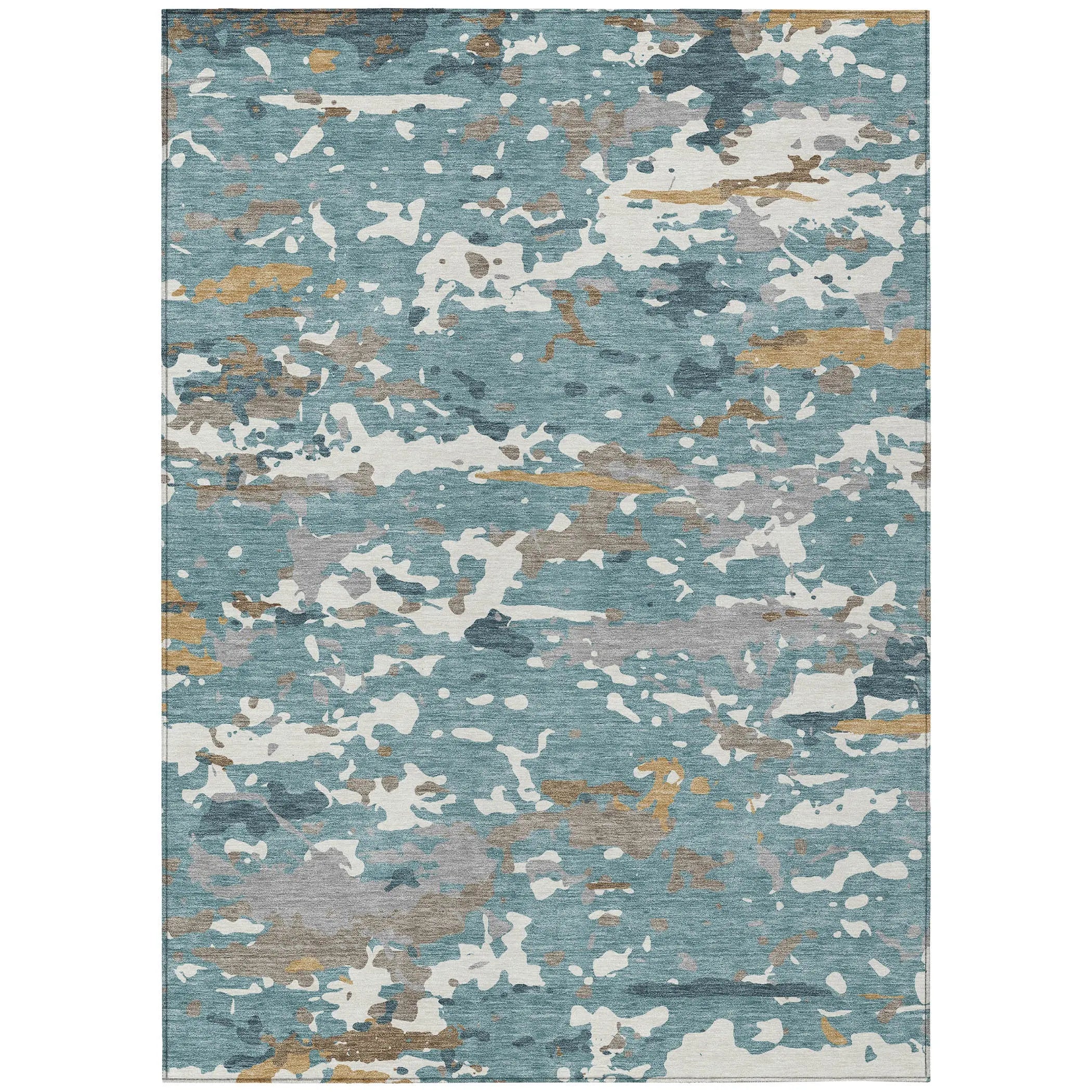 5' X 8' Teal Blue And Ivory Abstract Washable Indoor Outdoor Area Rug Homeroots Outdoor