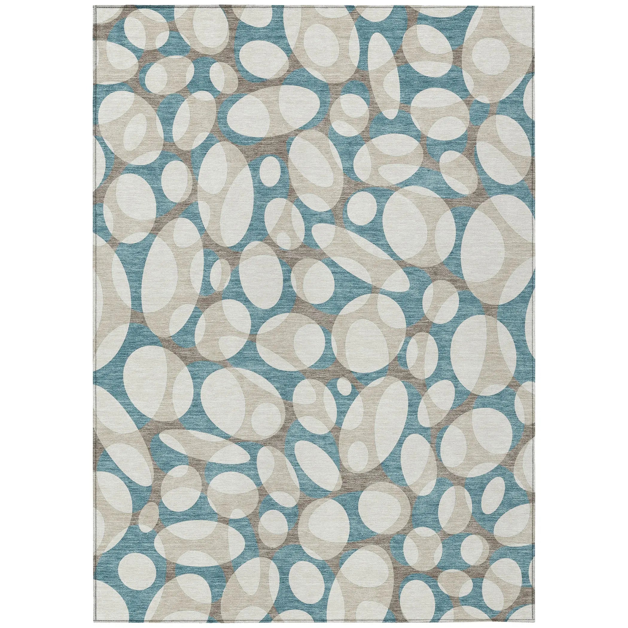 5' X 8' Teal Blue And Ivory Abstract Washable Indoor Outdoor Area Rug Homeroots Outdoor