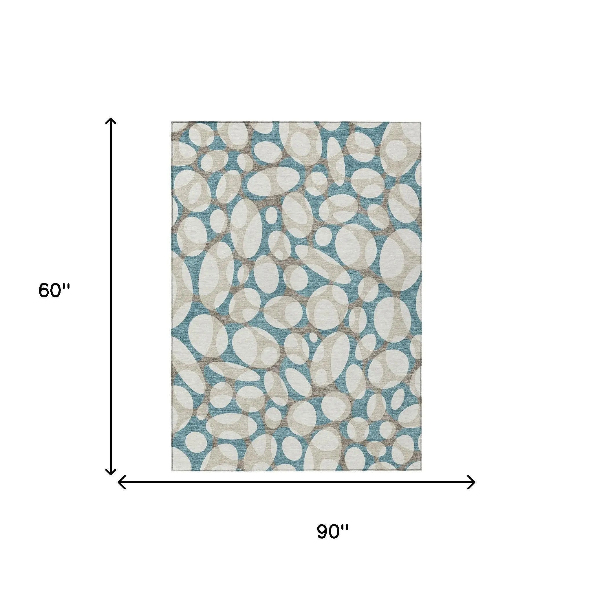 5' X 8' Teal Blue And Ivory Abstract Washable Indoor Outdoor Area Rug Homeroots Outdoor