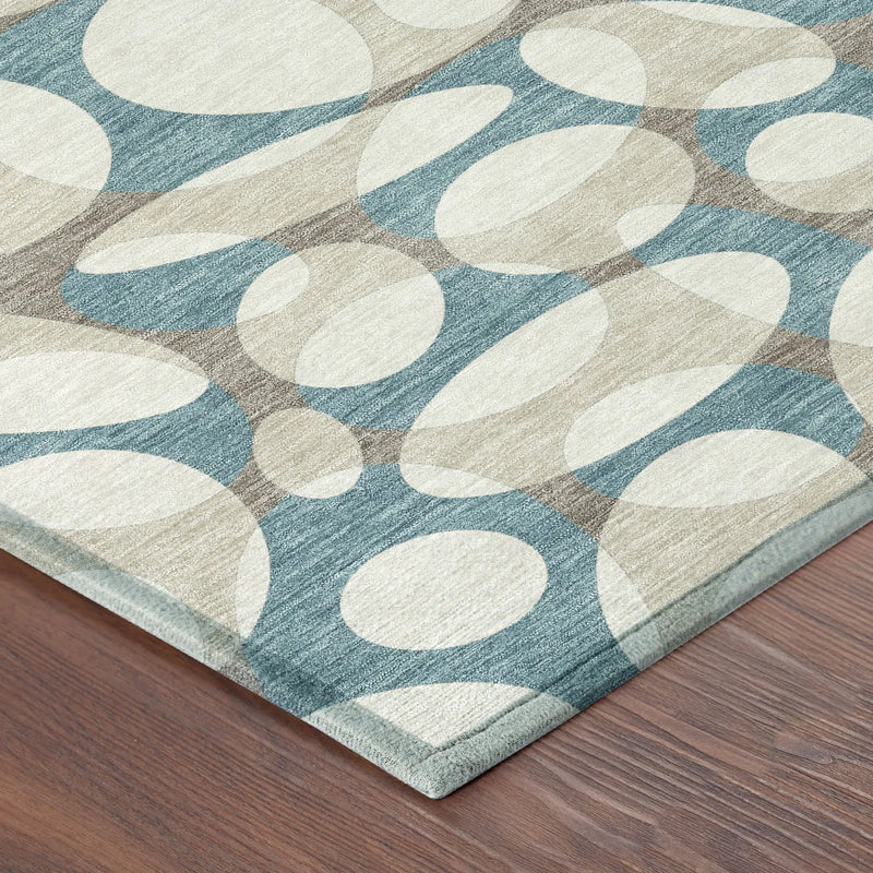 5' X 8' Teal Blue And Ivory Abstract Washable Indoor Outdoor Area Rug Homeroots Outdoor