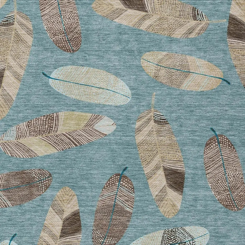 5' X 8' Teal Blue And Ivory Botanical Leaves Washable Indoor Outdoor Area Rug Homeroots Outdoor