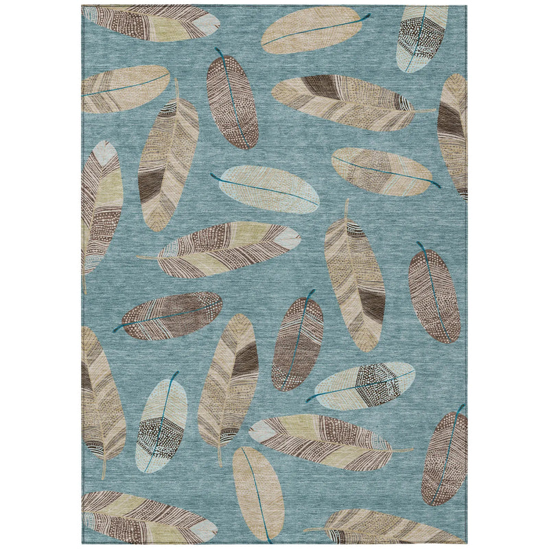 5' X 8' Teal Blue And Ivory Botanical Leaves Washable Indoor Outdoor Area Rug Homeroots Outdoor