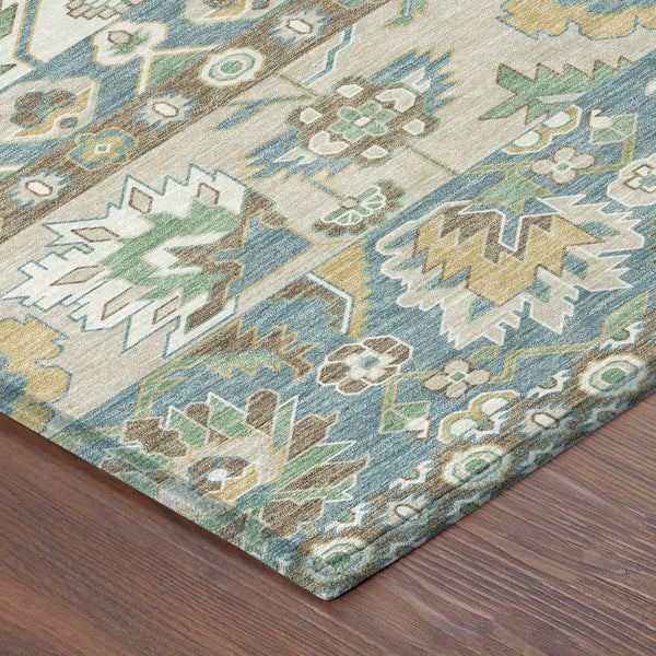 5' X 8' Teal Blue And Ivory Cactus Washable Indoor Outdoor Area Rug Homeroots Outdoor