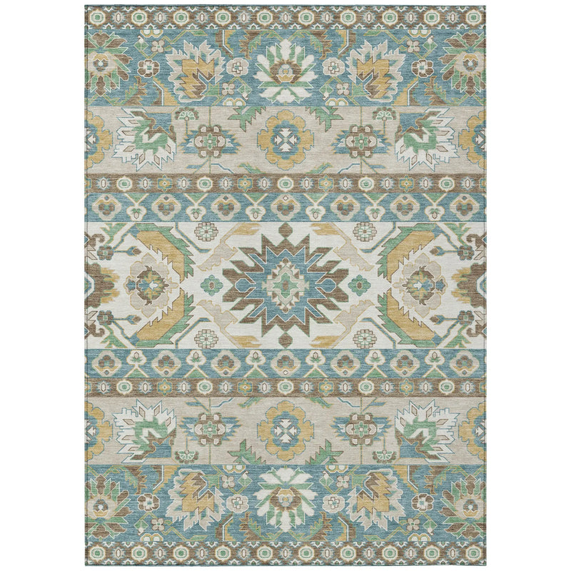 5' X 8' Teal Blue And Ivory Cactus Washable Indoor Outdoor Area Rug Homeroots Outdoor