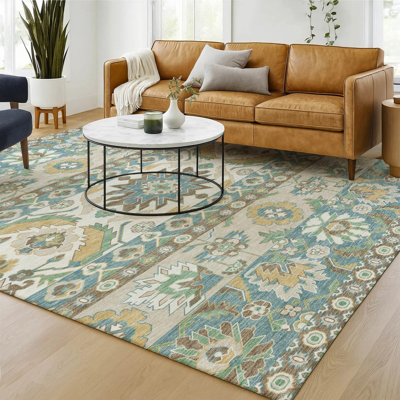 5' X 8' Teal Blue And Ivory Cactus Washable Indoor Outdoor Area Rug Homeroots Outdoor