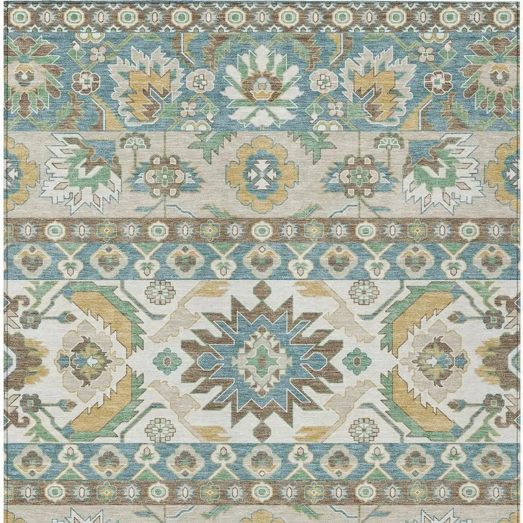 5' X 8' Teal Blue And Ivory Cactus Washable Indoor Outdoor Area Rug Homeroots Outdoor
