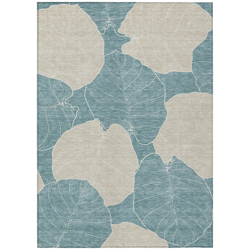 5' X 8' Teal Blue And Ivory Floral Washable Indoor Outdoor Area Rug Homeroots Outdoor