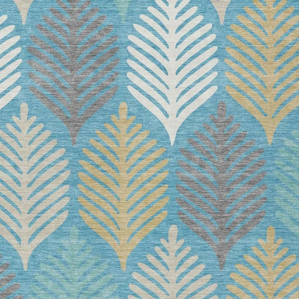 5' X 8' Teal Blue And Ivory Floral Washable Indoor Outdoor Area Rug Homeroots Outdoor