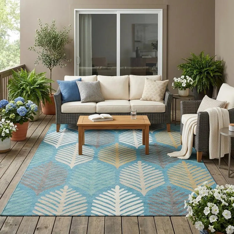 5' X 8' Teal Blue And Ivory Floral Washable Indoor Outdoor Area Rug Homeroots Outdoor