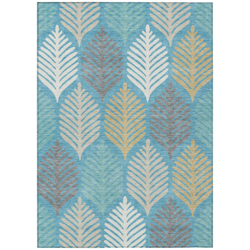 5' X 8' Teal Blue And Ivory Floral Washable Indoor Outdoor Area Rug Homeroots Outdoor
