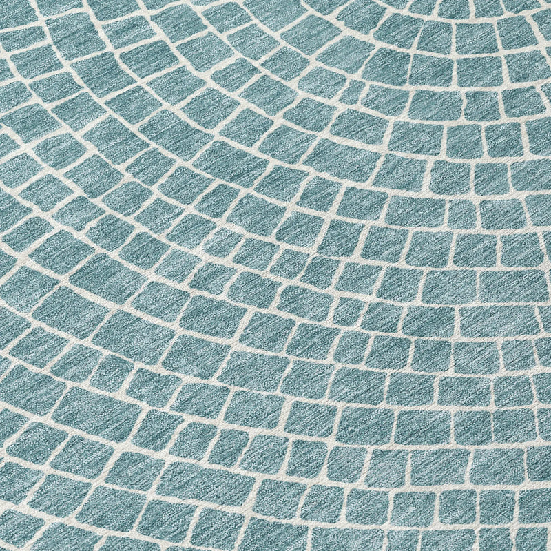 5' X 8' Teal Blue And Ivory Geometric Washable Indoor Outdoor Area Rug Homeroots Outdoor