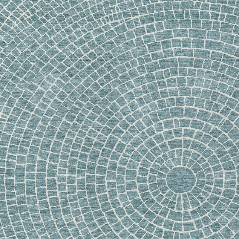5' X 8' Teal Blue And Ivory Geometric Washable Indoor Outdoor Area Rug Homeroots Outdoor