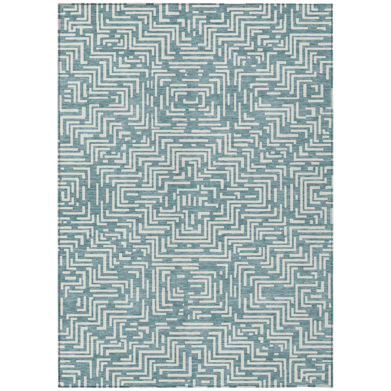 5' X 8' Teal Blue And Ivory Geometric Washable Indoor Outdoor Area Rug Homeroots Outdoor
