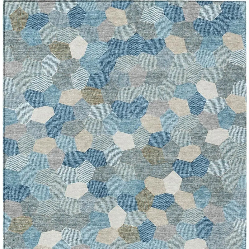 5' X 8' Teal Blue And Ivory Geometric Washable Indoor Outdoor Area Rug Homeroots Outdoor