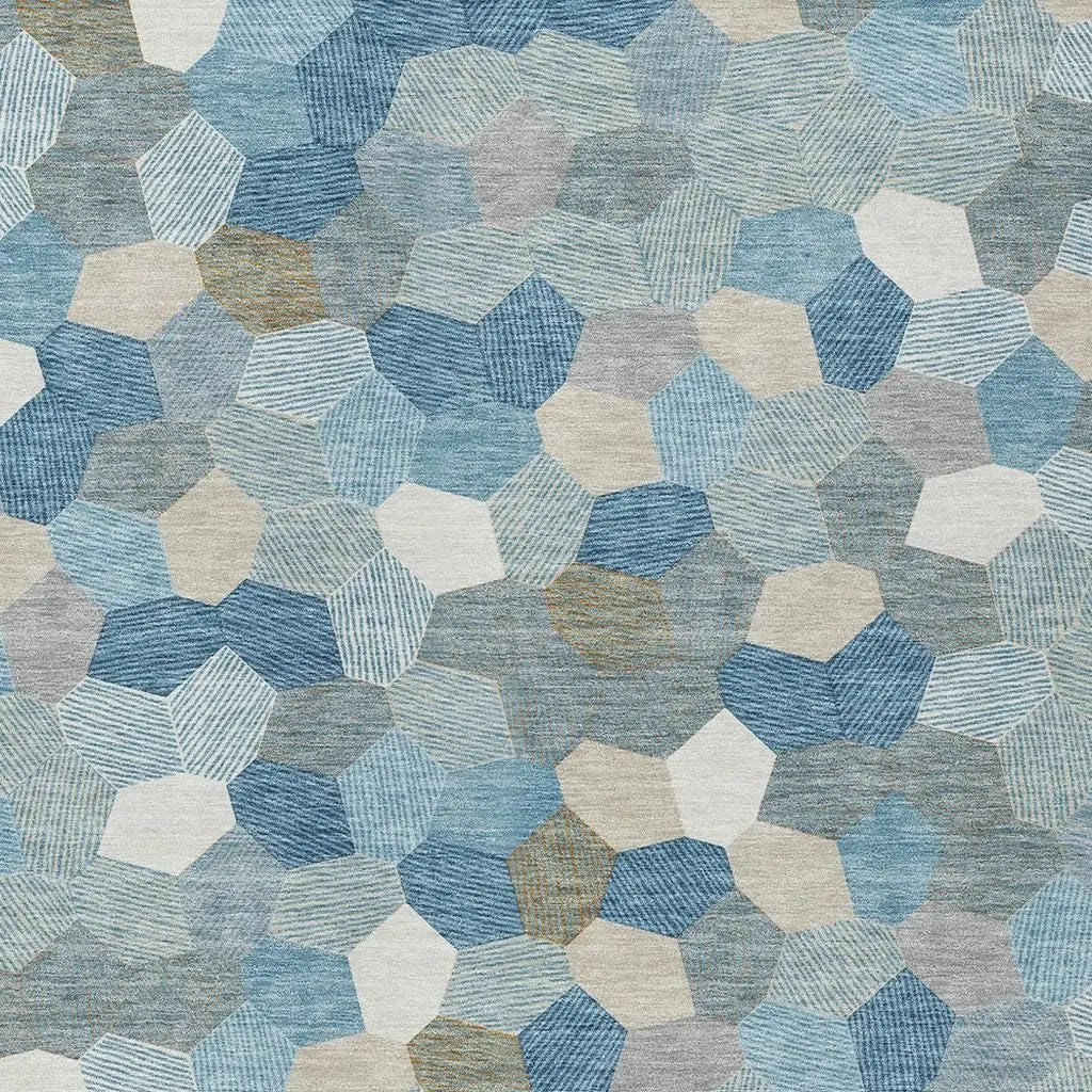 5' X 8' Teal Blue And Ivory Geometric Washable Indoor Outdoor Area Rug Homeroots Outdoor