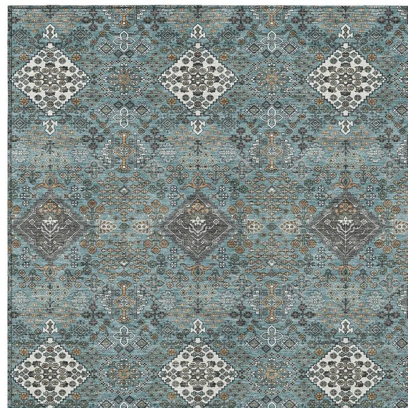 5' X 8' Teal Blue And Ivory Geometric Washable Indoor Outdoor Area Rug Homeroots Outdoor