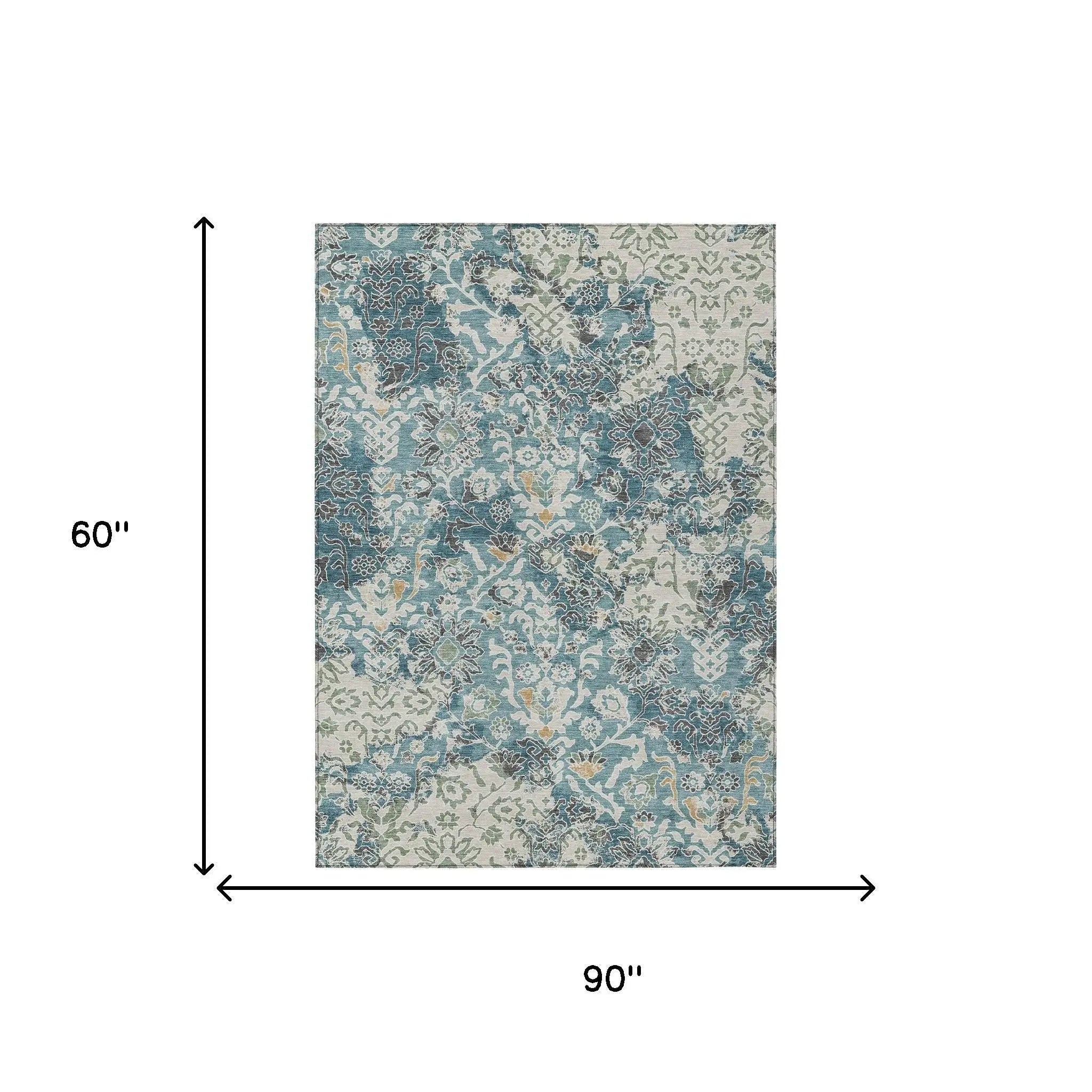 5' X 8' Teal Blue And Ivory Geometric Washable Indoor Outdoor Area Rug Homeroots Outdoor