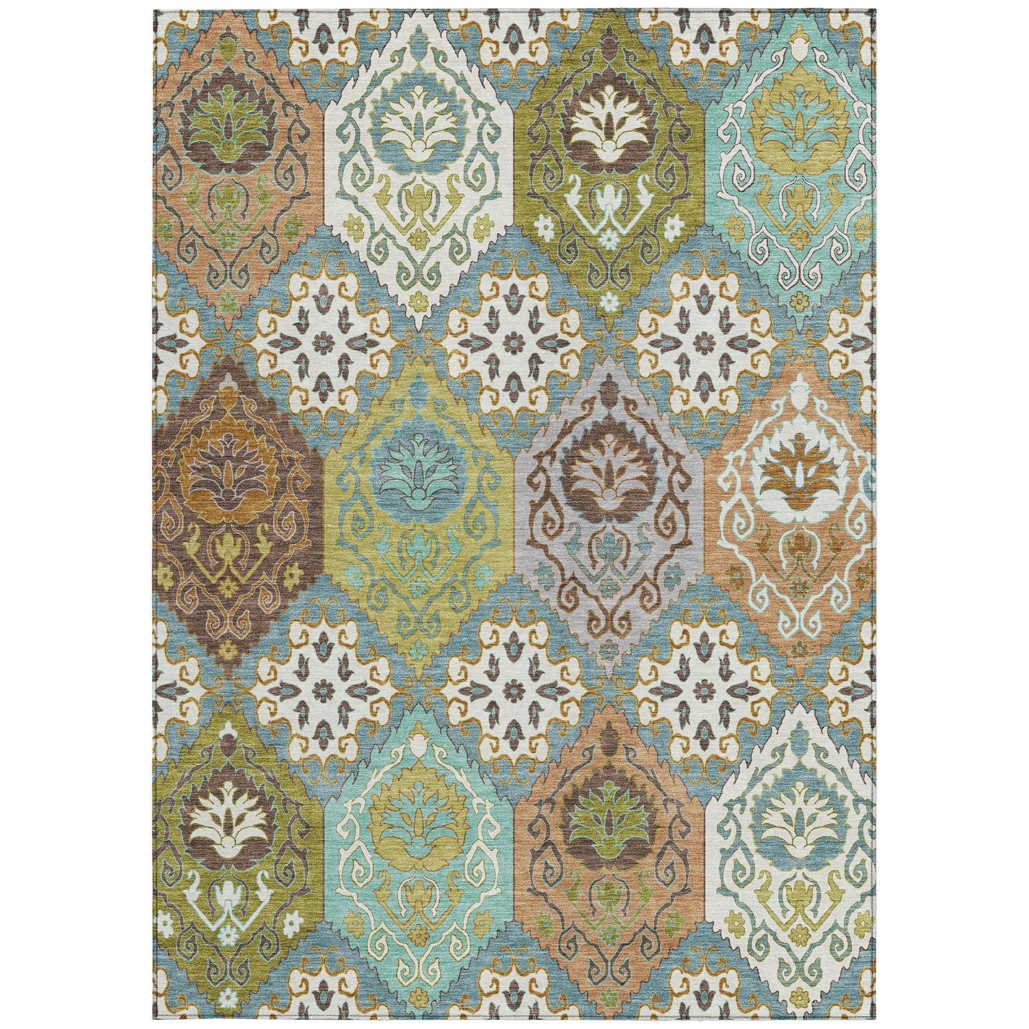 5' X 8' Teal Blue And Ivory Geometric Washable Indoor Outdoor Area Rug Homeroots Outdoor