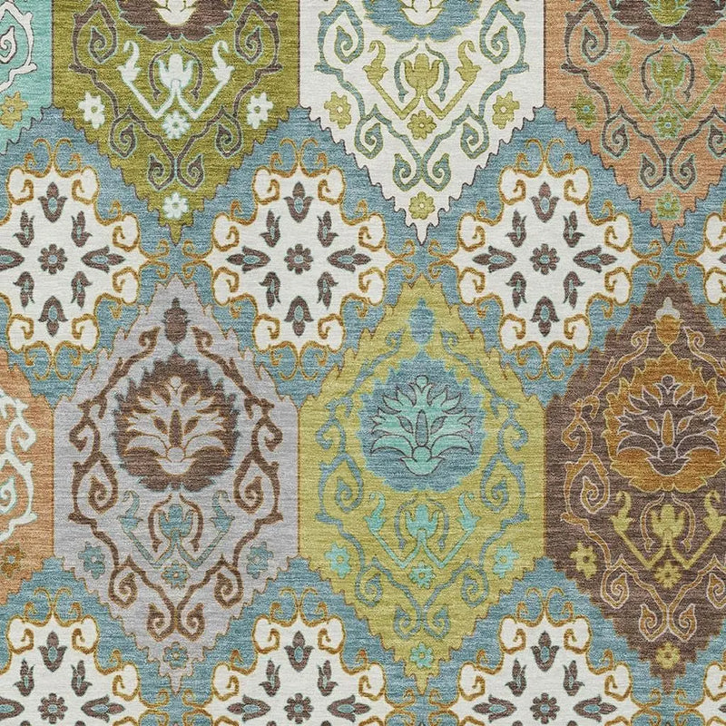 5' X 8' Teal Blue And Ivory Geometric Washable Indoor Outdoor Area Rug Homeroots Outdoor