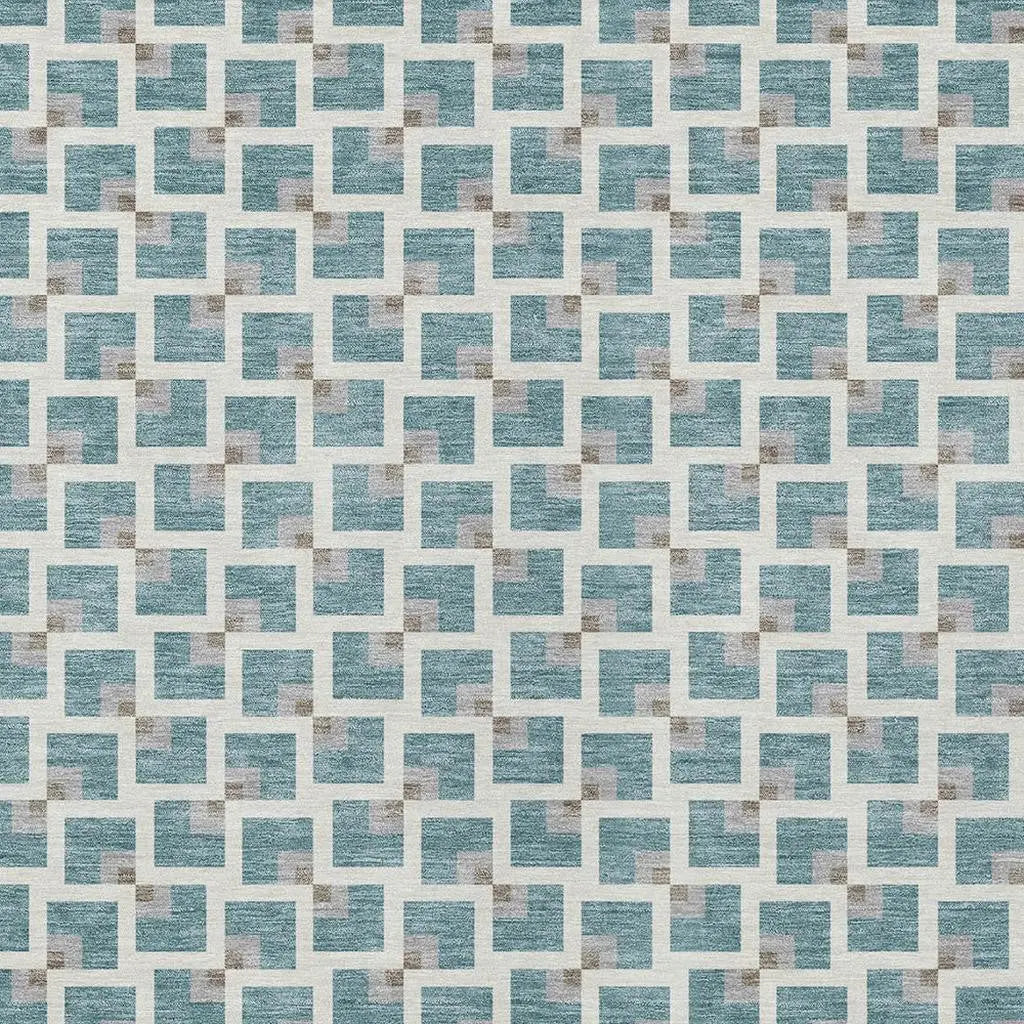 5' X 8' Teal Blue And Ivory Geometric Washable Indoor Outdoor Area Rug Homeroots Outdoor