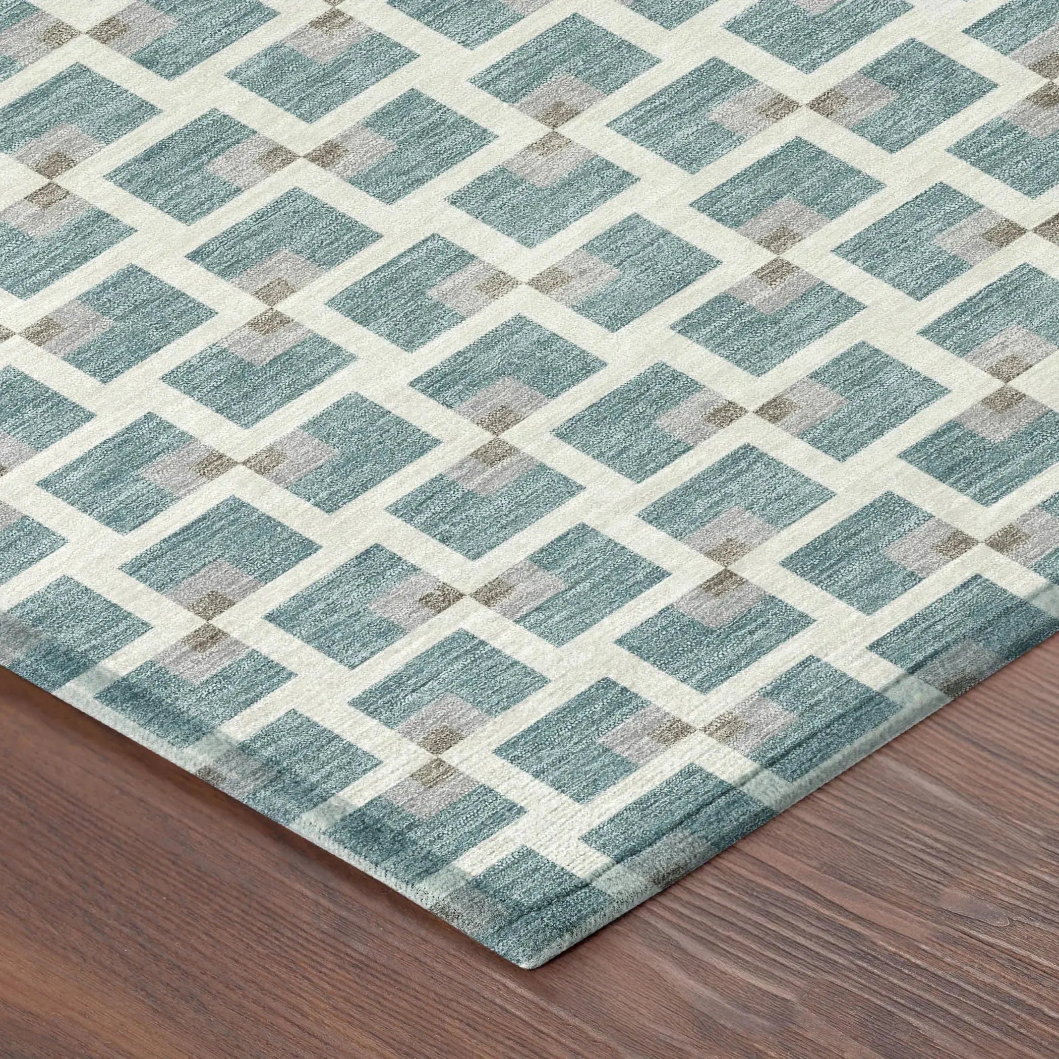 5' X 8' Teal Blue And Ivory Geometric Washable Indoor Outdoor Area Rug Homeroots Outdoor