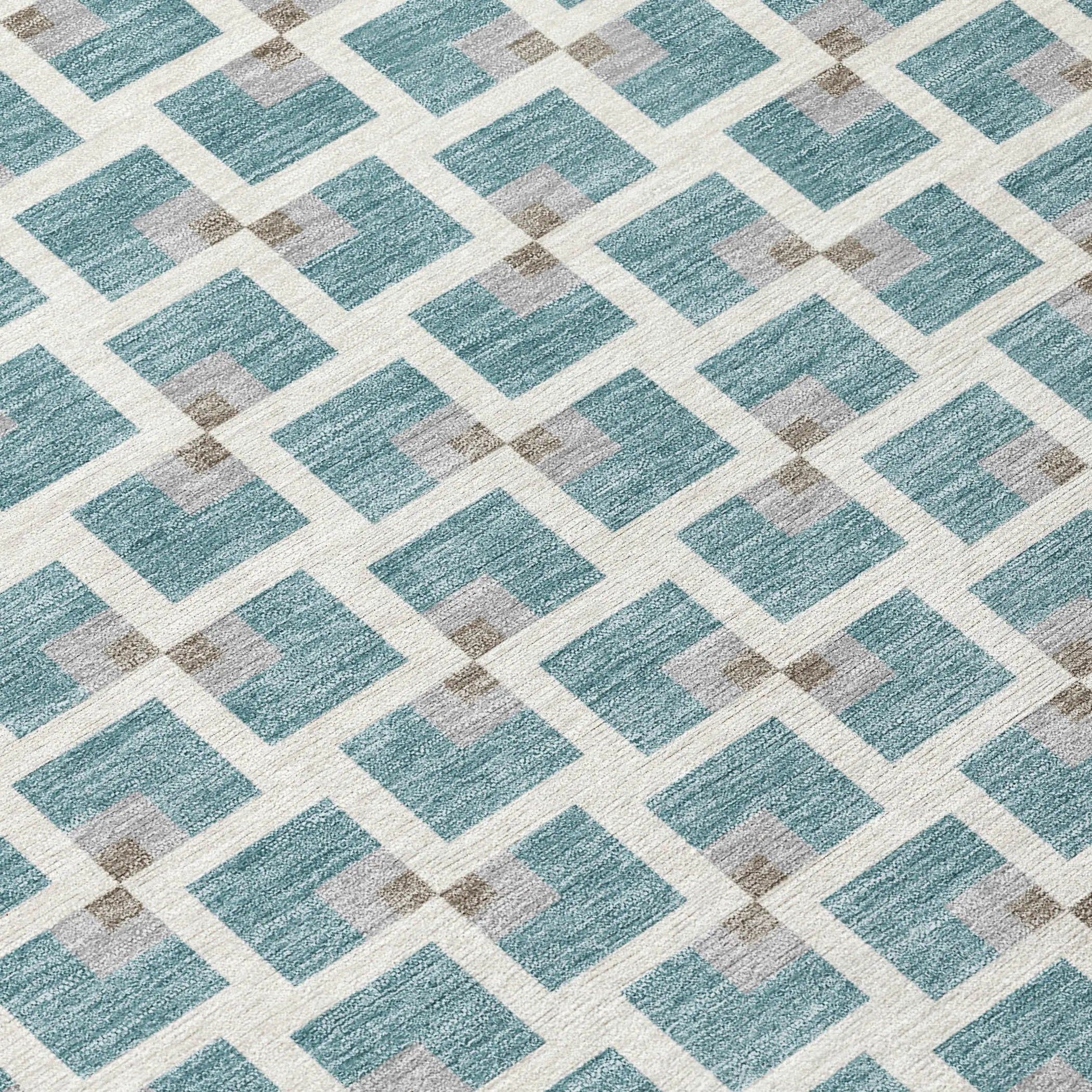 5' X 8' Teal Blue And Ivory Geometric Washable Indoor Outdoor Area Rug Homeroots Outdoor