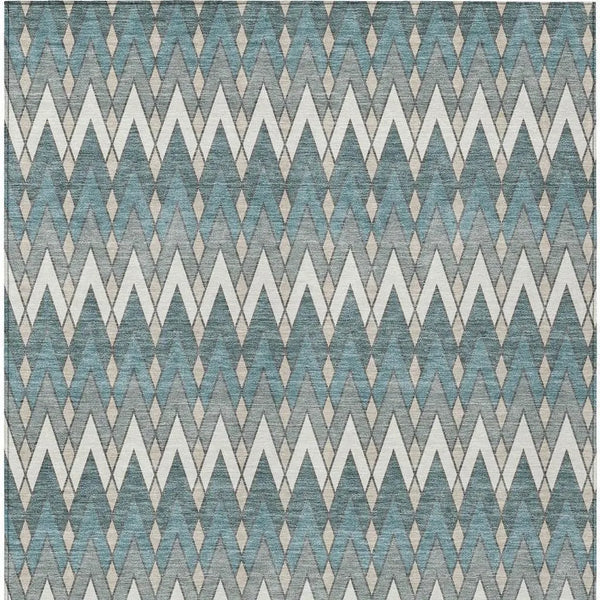 5' X 8' Teal Blue And Ivory Geometric Washable Indoor Outdoor Area Rug Homeroots Outdoor