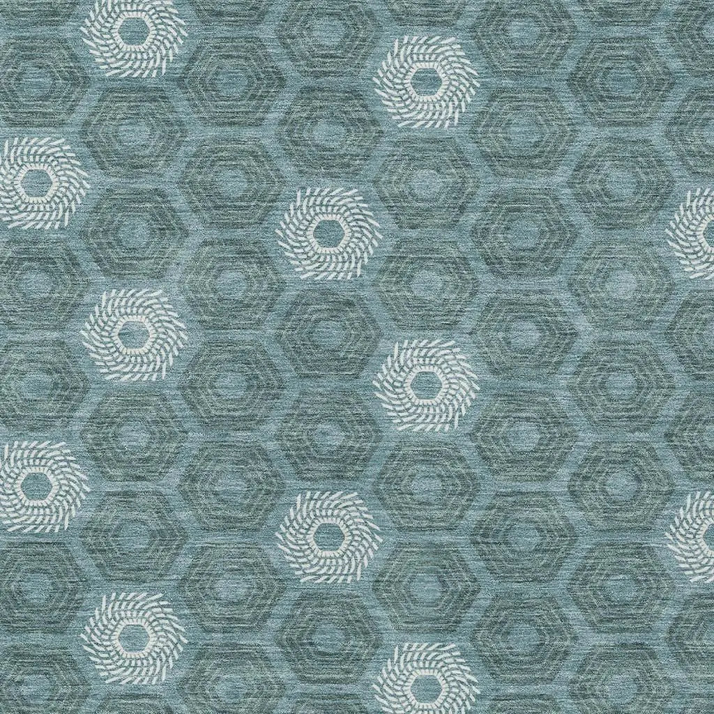 5' X 8' Teal Blue And Ivory Geometric Washable Indoor Outdoor Area Rug Homeroots Outdoor