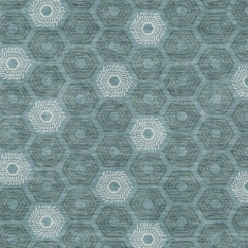 5' X 8' Teal Blue And Ivory Geometric Washable Indoor Outdoor Area Rug Homeroots Outdoor