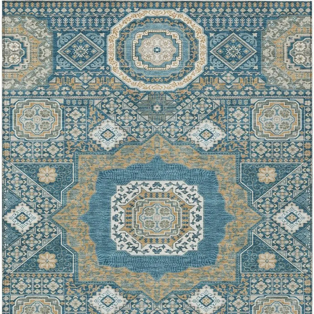 5' X 8' Teal Blue And Ivory Oriental Washable Indoor Outdoor Area Rug Homeroots Outdoor