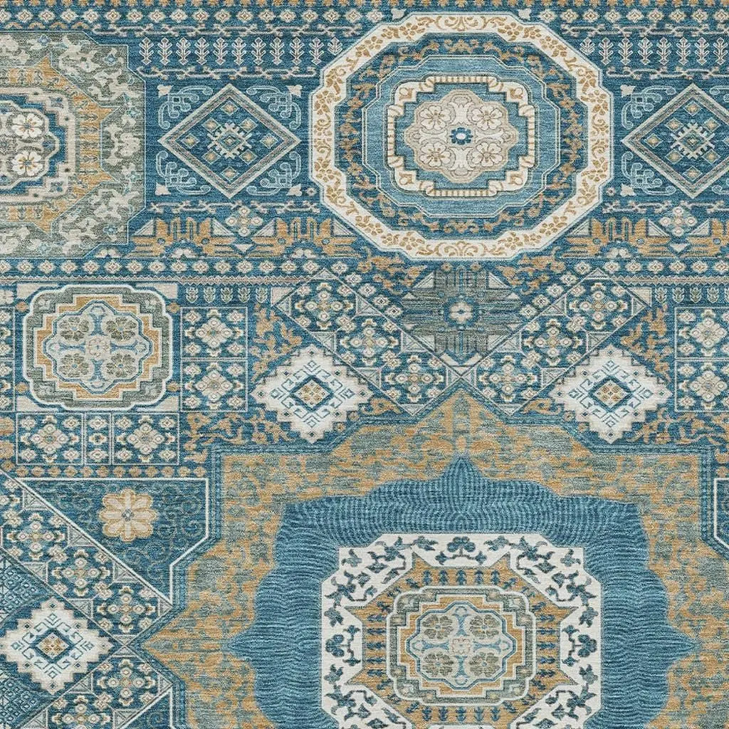 5' X 8' Teal Blue And Ivory Oriental Washable Indoor Outdoor Area Rug Homeroots Outdoor