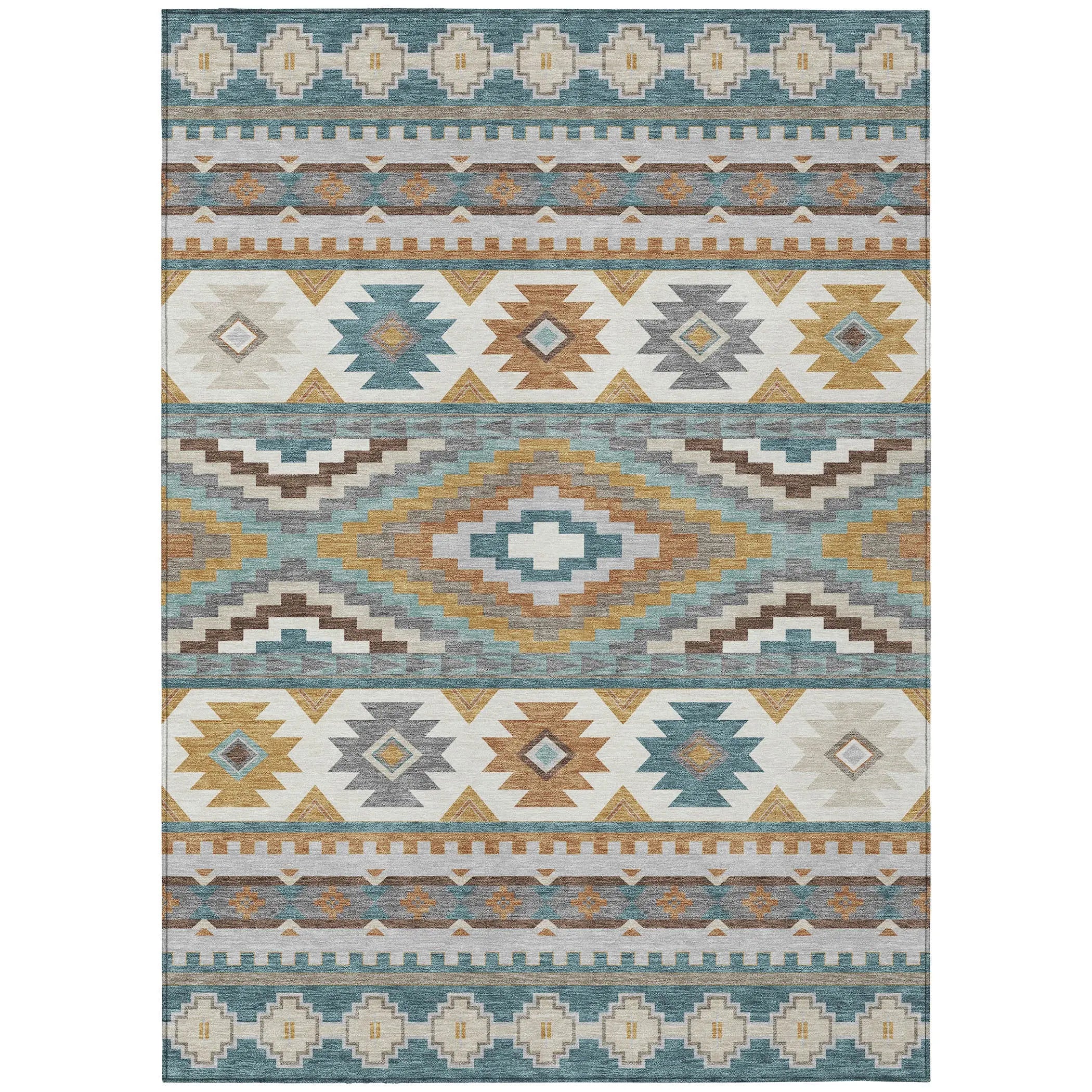 5' X 8' Teal Blue And Ivory Southwestern Washable Indoor Outdoor Area Rug Homeroots Outdoor