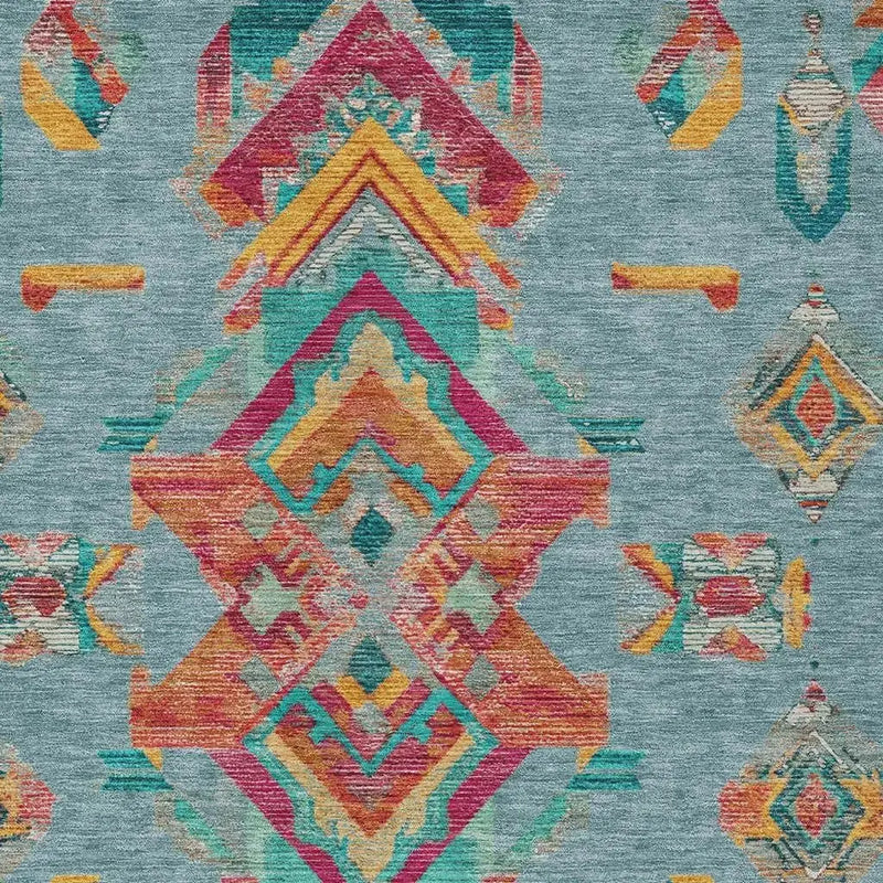 5' X 8' Teal Blue And Ivory Tribal Washable Indoor Outdoor Area Rug Homeroots Outdoor