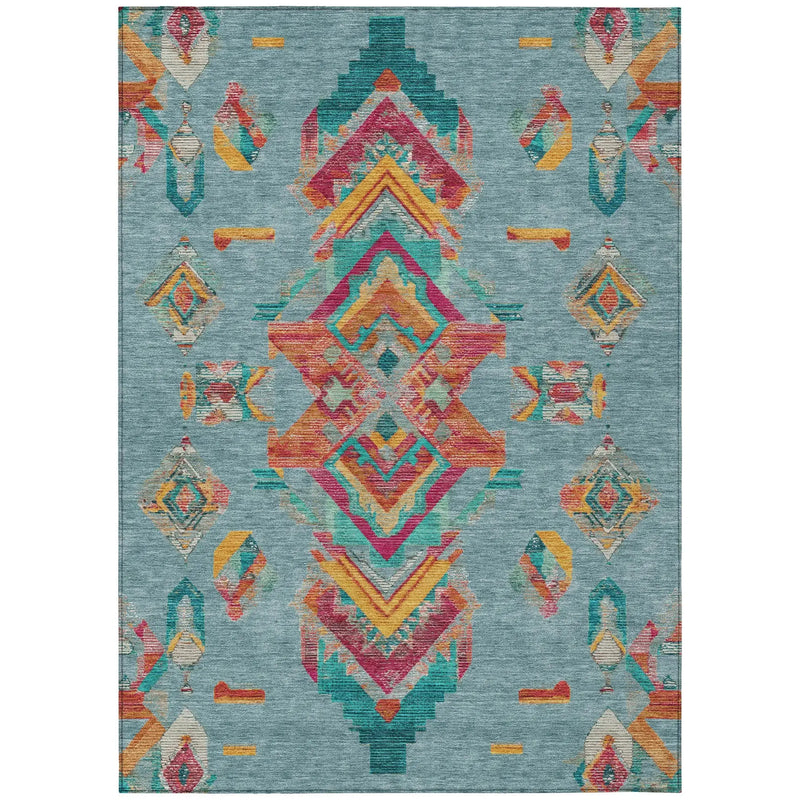 5' X 8' Teal Blue And Ivory Tribal Washable Indoor Outdoor Area Rug Homeroots Outdoor