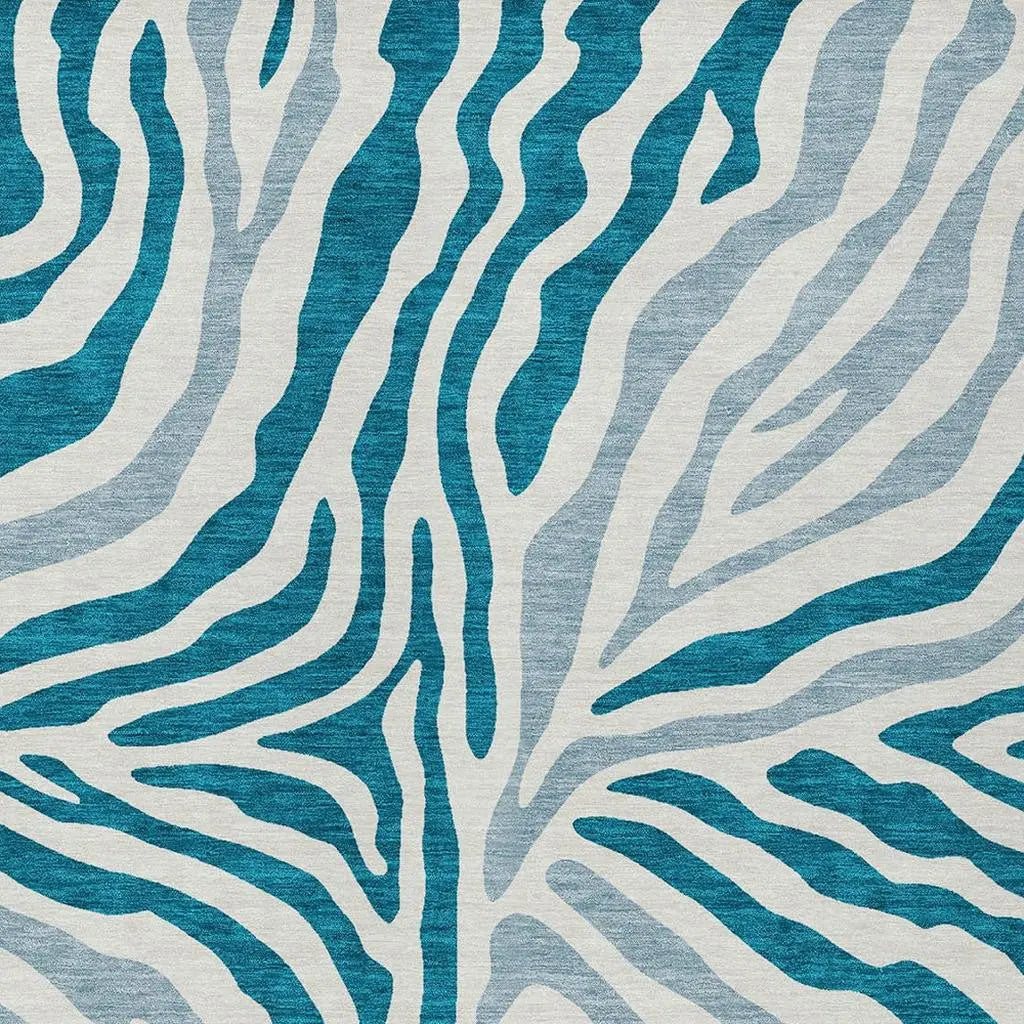 5' X 8' Teal Blue And Ivory Zebra Print Washable Indoor Outdoor Area Rug Homeroots Outdoor