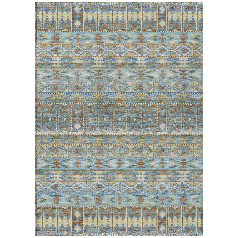 5' X 8' Teal Blue And Khaki Geometric Washable Indoor Outdoor Area Rug Homeroots Outdoor