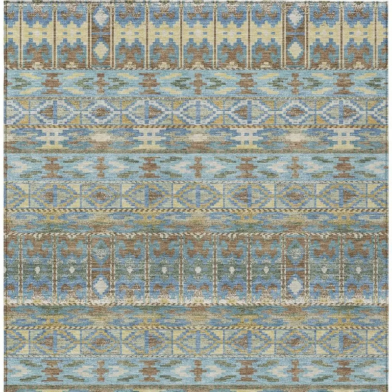 5' X 8' Teal Blue And Khaki Geometric Washable Indoor Outdoor Area Rug Homeroots Outdoor