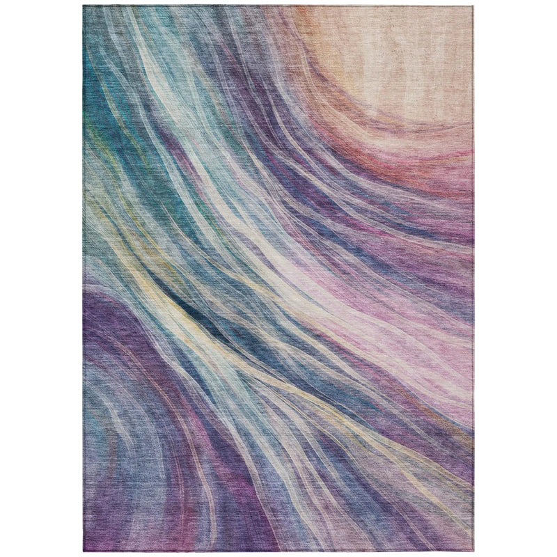 5' X 8' Teal Blue And Lavender Abstract Washable Indoor Outdoor Area Rug Homeroots Outdoor