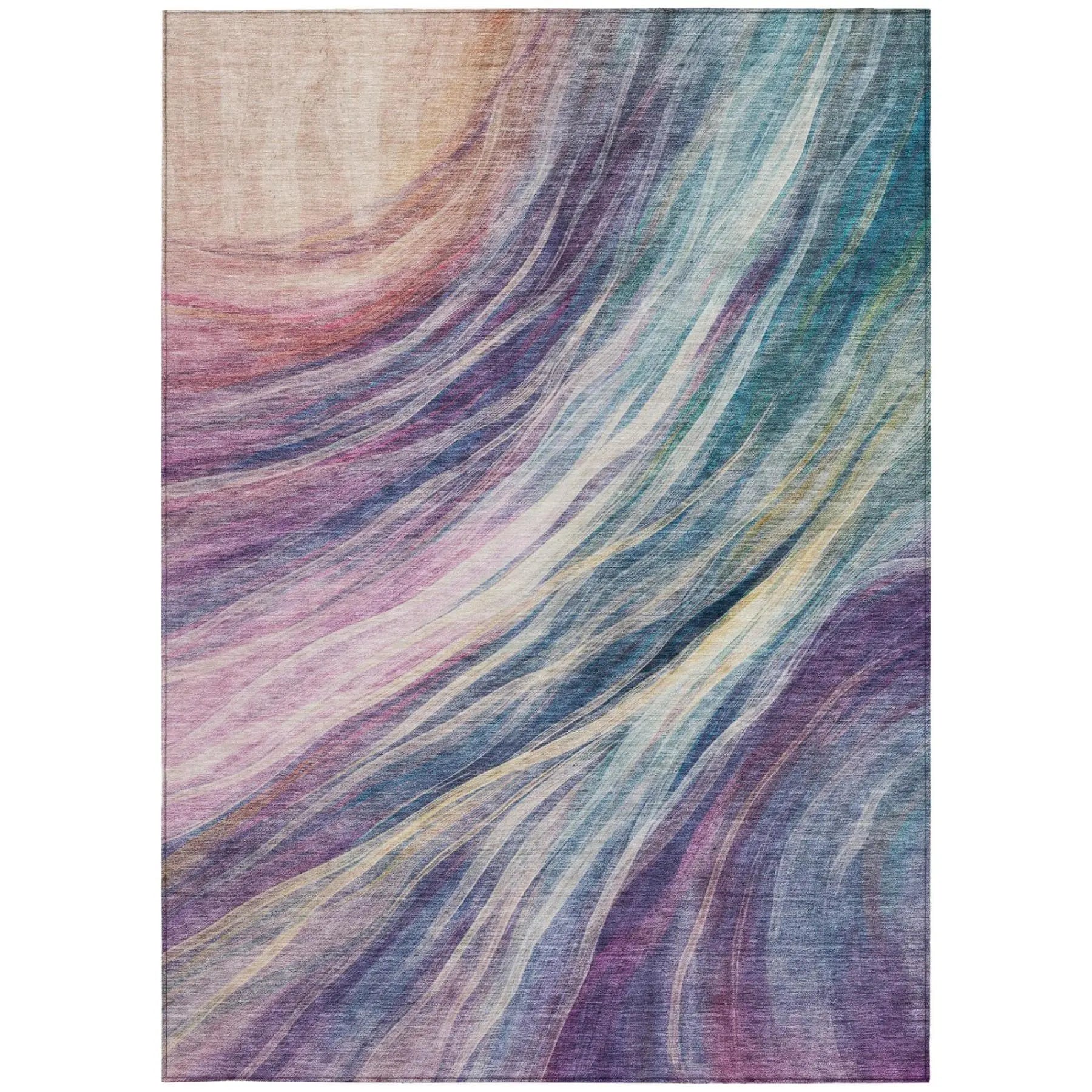 5' X 8' Teal Blue And Lavender Abstract Washable Indoor Outdoor Area Rug Homeroots Outdoor