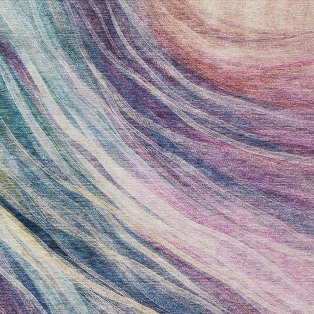 5' X 8' Teal Blue And Lavender Abstract Washable Indoor Outdoor Area Rug Homeroots Outdoor