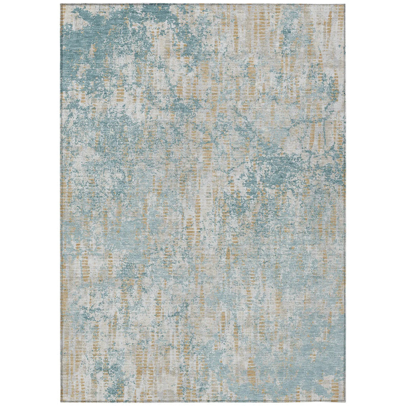 5' X 8' Teal Blue And Linen Abstract Washable Indoor Outdoor Area Rug Homeroots Outdoor