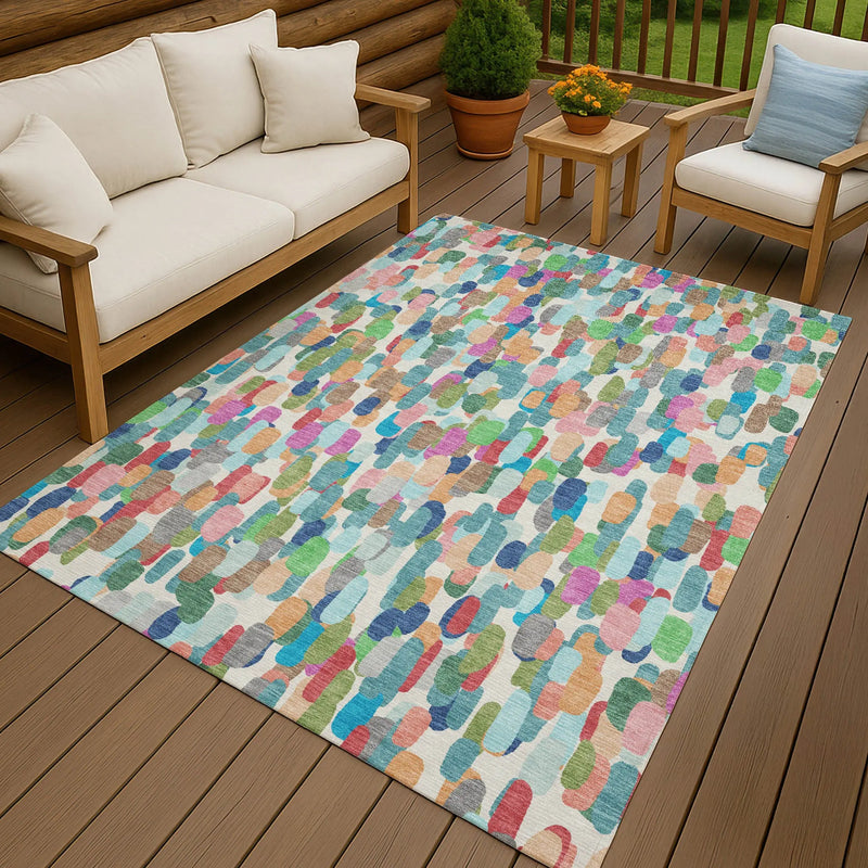 5' X 8' Teal Blue And Navy Blue Abstract Washable Indoor Outdoor Area Rug Homeroots Outdoor