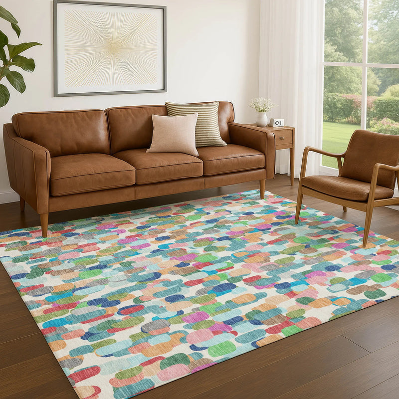 5' X 8' Teal Blue And Navy Blue Abstract Washable Indoor Outdoor Area Rug Homeroots Outdoor